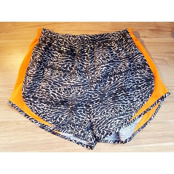 Nike Pants - Nike Dri-Fit Running Shorts Black & White Animal Print with Orange - Size M